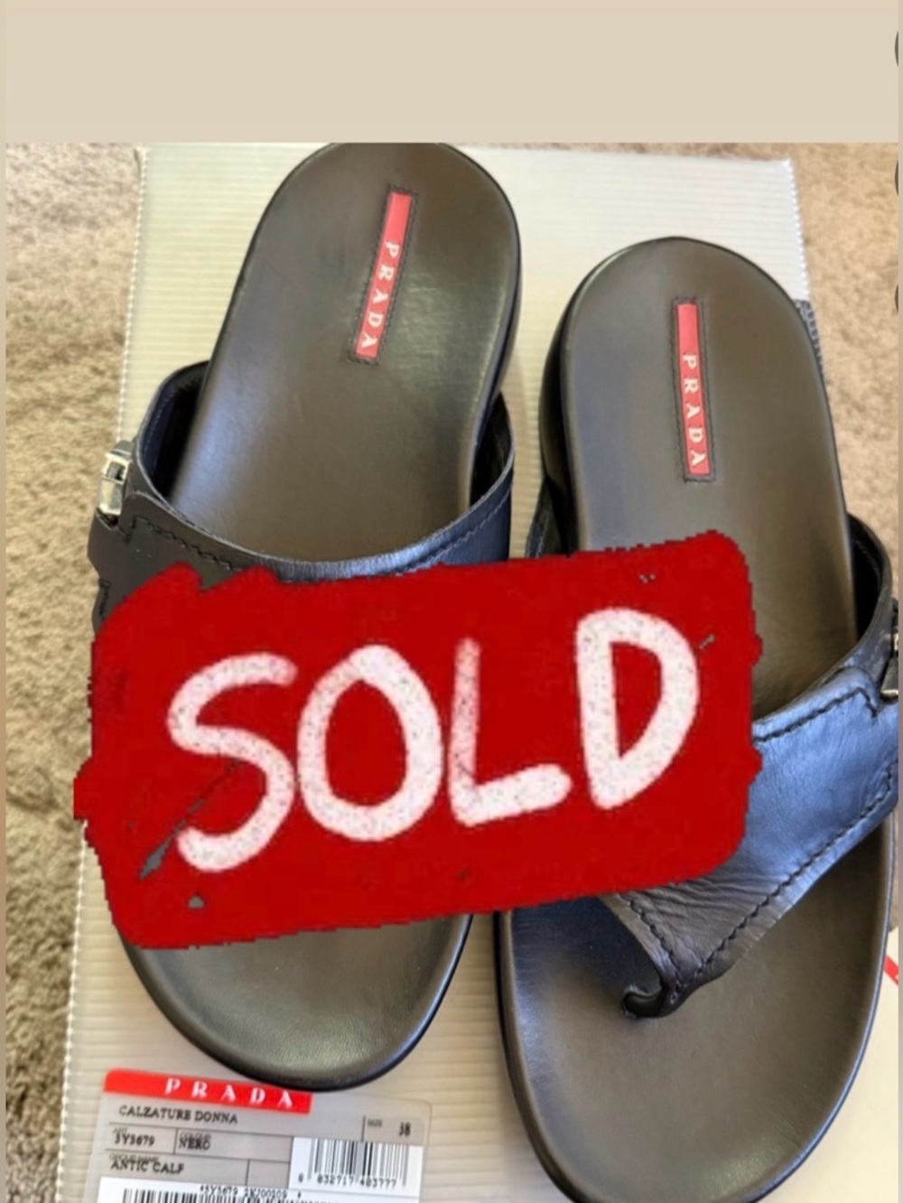 Prada Black Leather Flip Flops